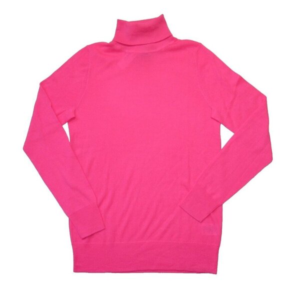 NWT J.Crew Italian Featherweight Cashmere Turtleneck in Neon Hibiscus Sweater S - Picture 2 of 4